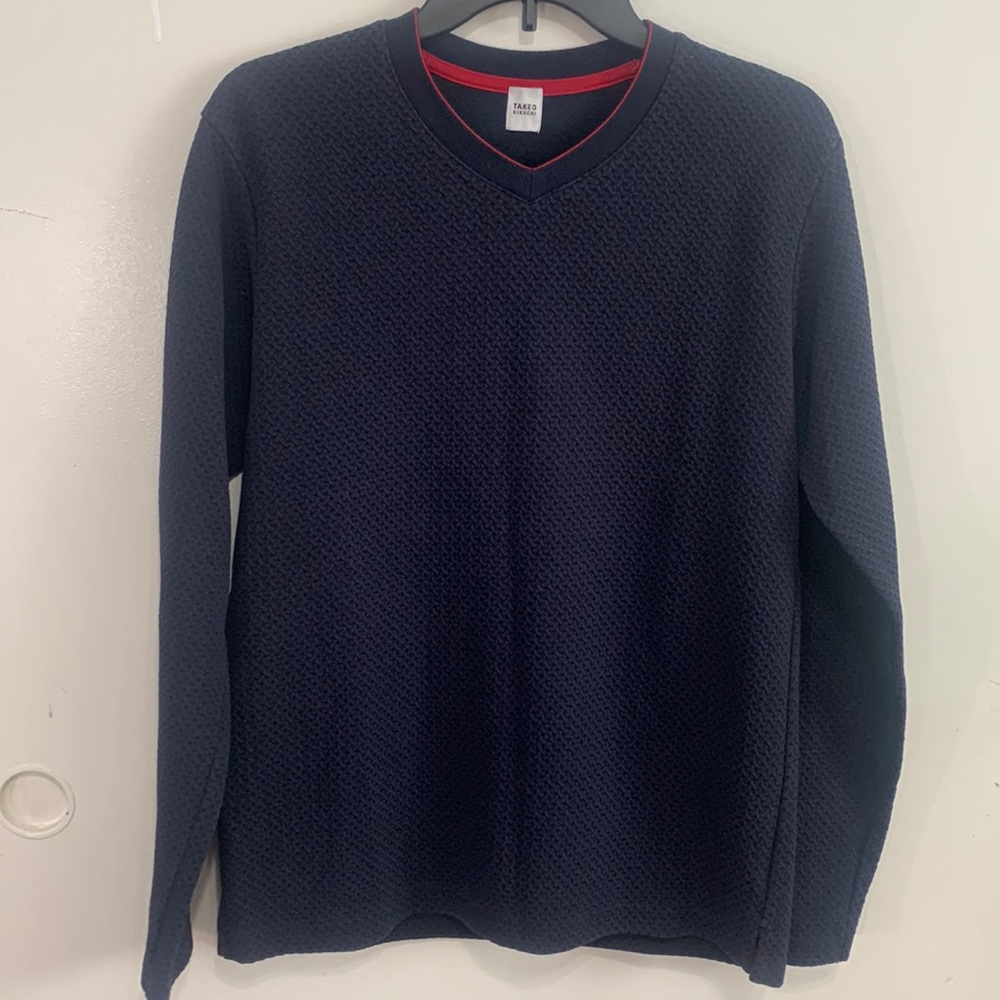 TAKEO KIKUCHI blue with red strip crew neck